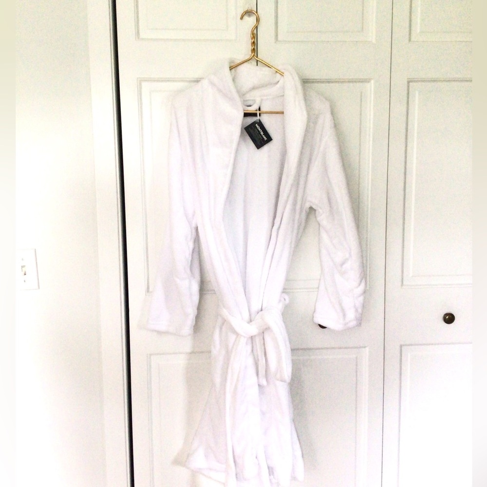 NWT MONTBLANC White Basic Lounge Bathrobe Robe One Size - Picture 2 of 4